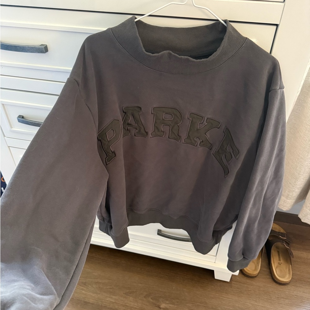 Washed Charcoal 'PARKE' Appliqué Crewneck Sweatshirt - Picture 3 of 4